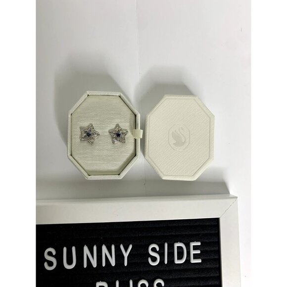 New Swarovski Stella Blue Star Studded Earrings - Picture 2 of 12